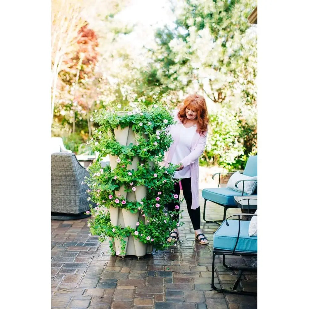 5-Tier Stone Planter with Internal Watering System for Growing Berries, Veggies, Herbs, and Flowers