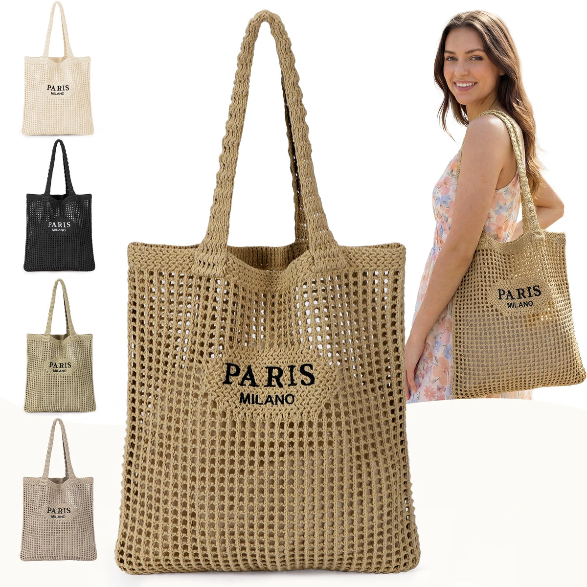 HATISAN Crochet Mesh Tote Bag for Beach and Everyday Travel