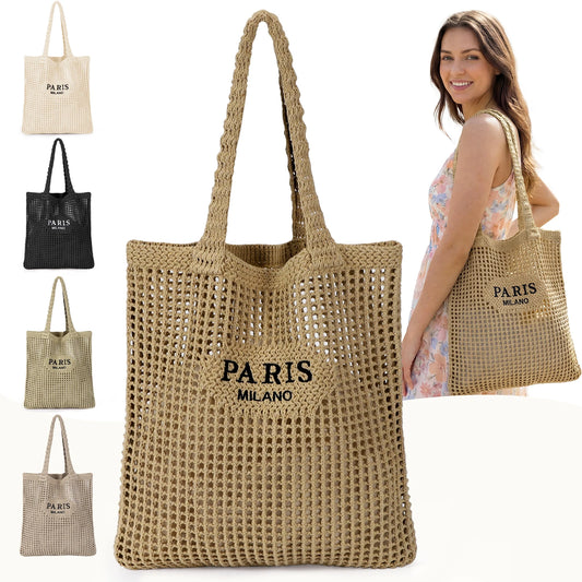 HATISAN Crochet Mesh Tote Bag for Beach and Everyday Travel