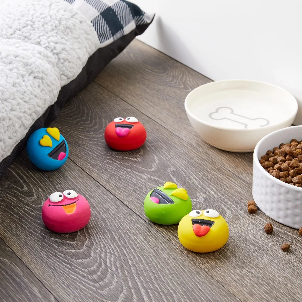 Multicolor Emoticon Latex Dog Toys with Squeakers for Aggressive Chewers, Chew Level 2 Indestructible Puppy Chew Toys for Small Medium Large Dogs, 5 Pack of Durable Interactive Play Biting Toys for Pet Dental Health, Fun