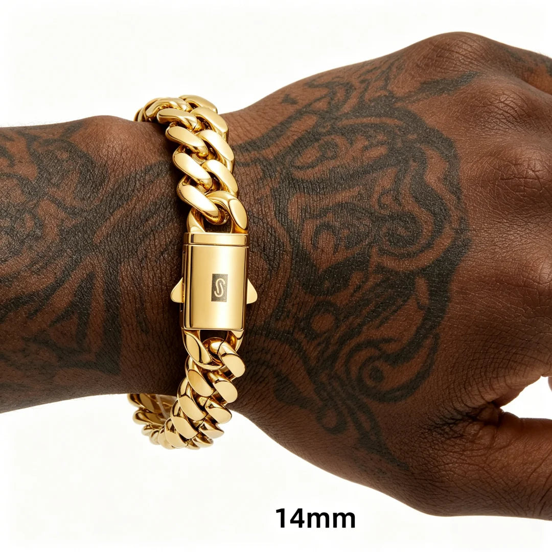 6-14mm wide Stainless Steel Cuban Miami Chains Necklaces  unisex Necklace Chain 316L 14K gold-plated Hip Hop Bracelet Gold Color