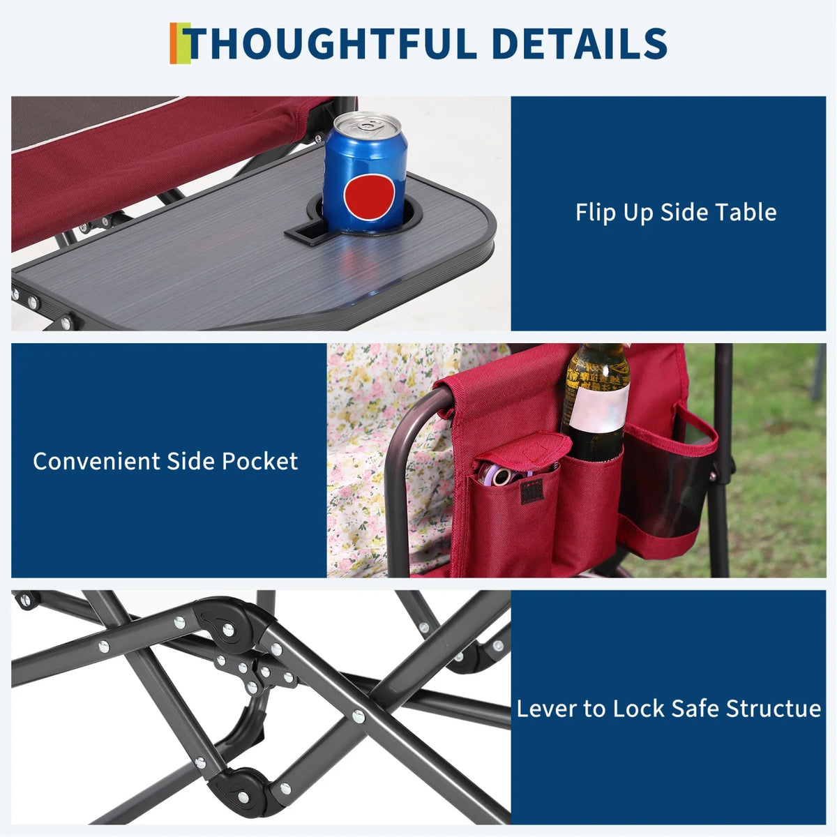 HiMISS Heavy Duty Folding Camping Directors Chair With Side Table