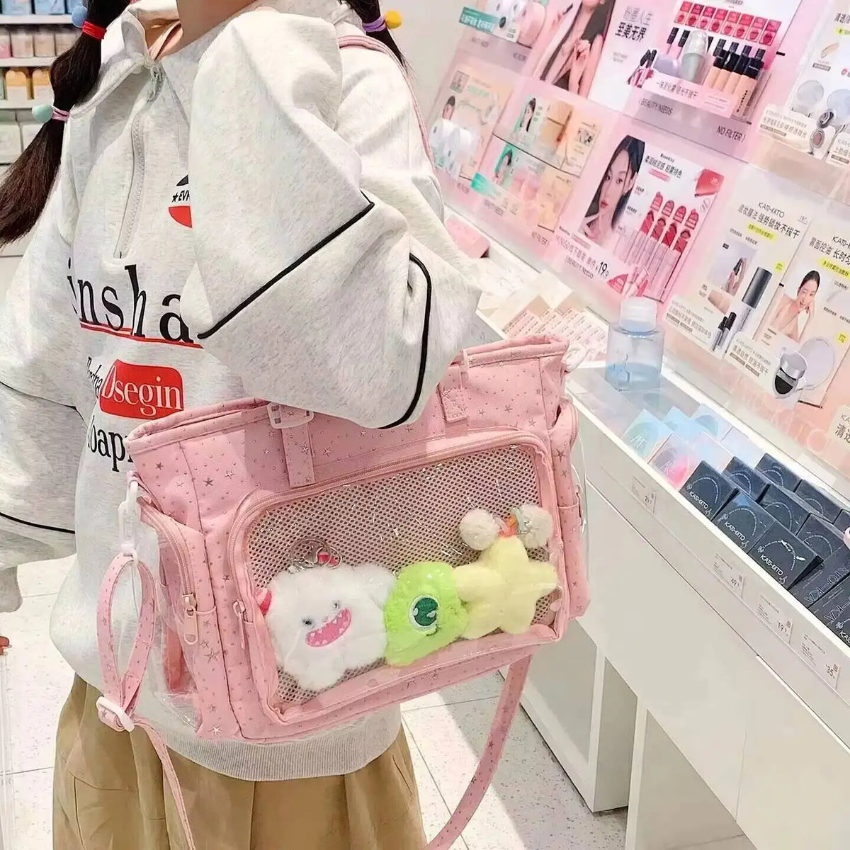 Cute Lolita Ita Transparent Shoulder Tote Bag With Bow Detail