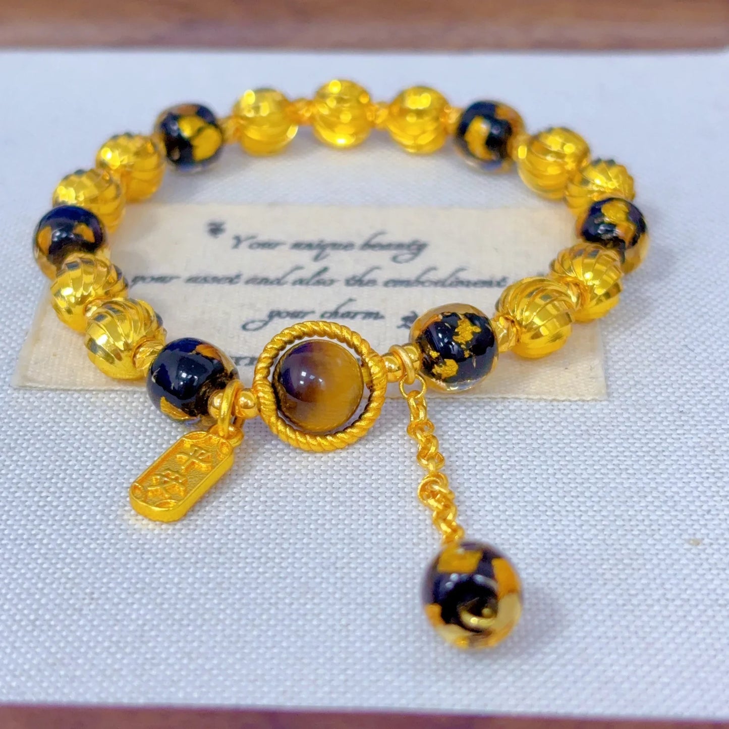 9999 24K real gold ancient style sugar heart tiger eye peace bracelet exquisite retro high luxury temperament bracelet