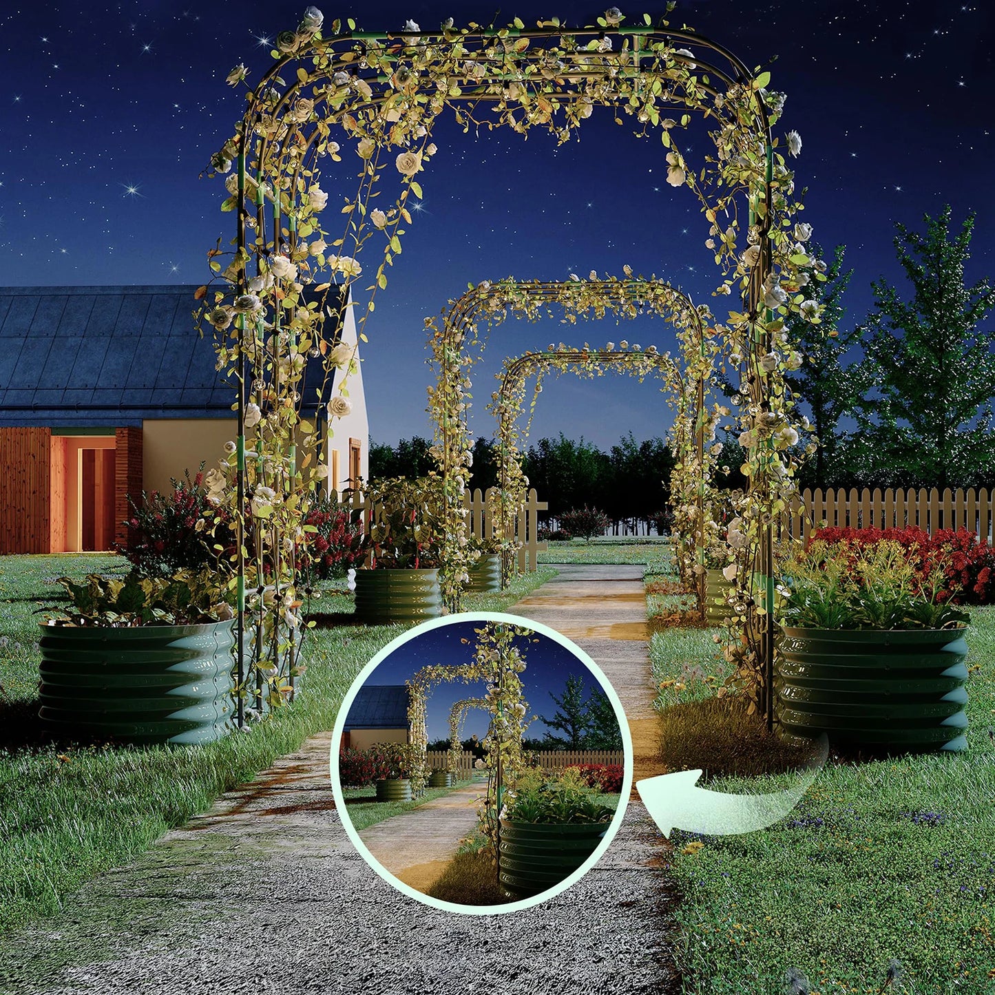 Galvanized Raised Garden Bed with 96in Arch Trellis, Rustproof Expandable Planter Box for Vines Flowers Herbs