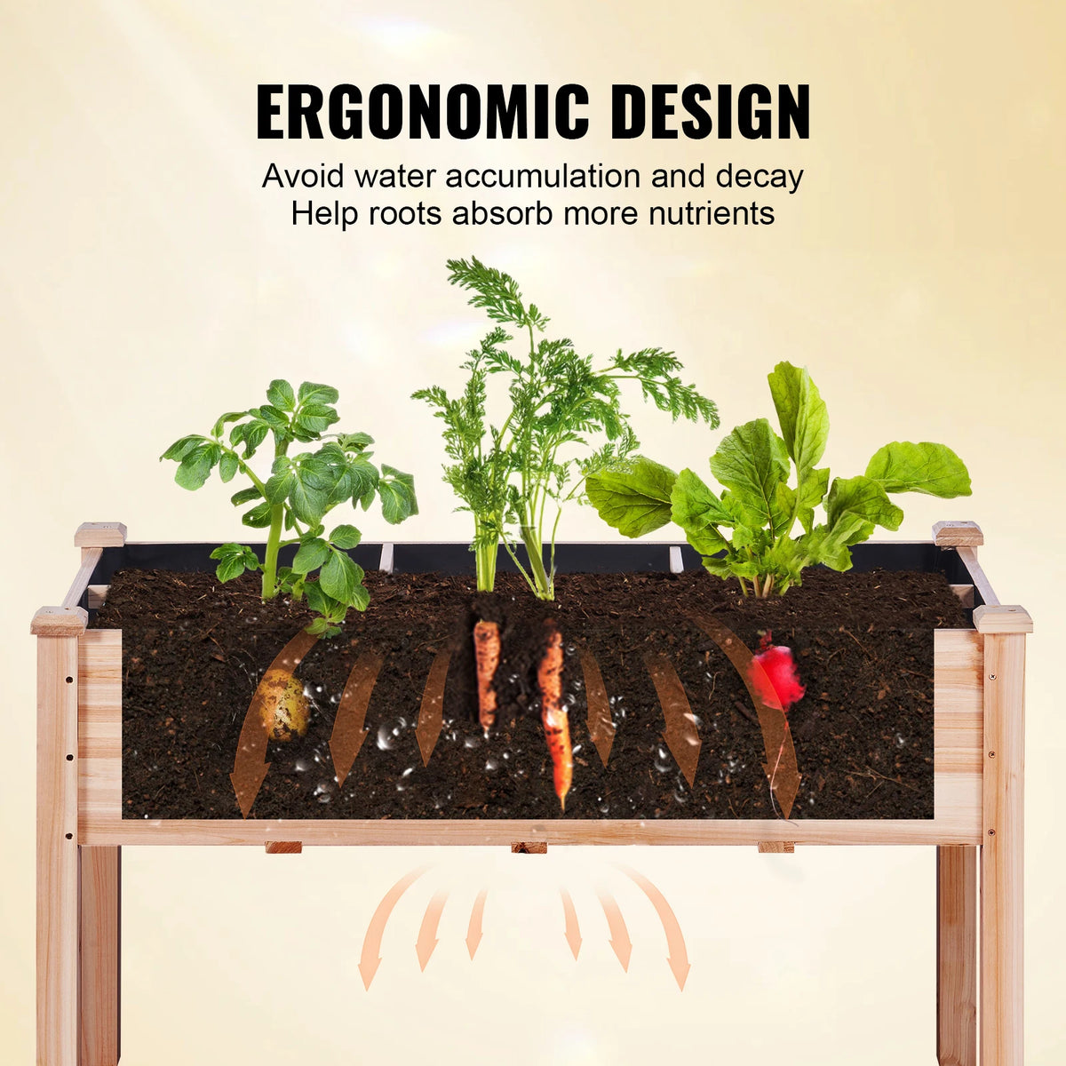 SucceBuy Wooden Raised Garden Bed Planter Box Elevated/Floor w/ Whole Kit and Drainage System for Planting Flower Vegetable Herb