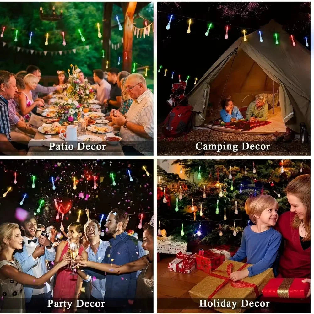 Solar Water Droplets LED String Lights Outdoor Decoration