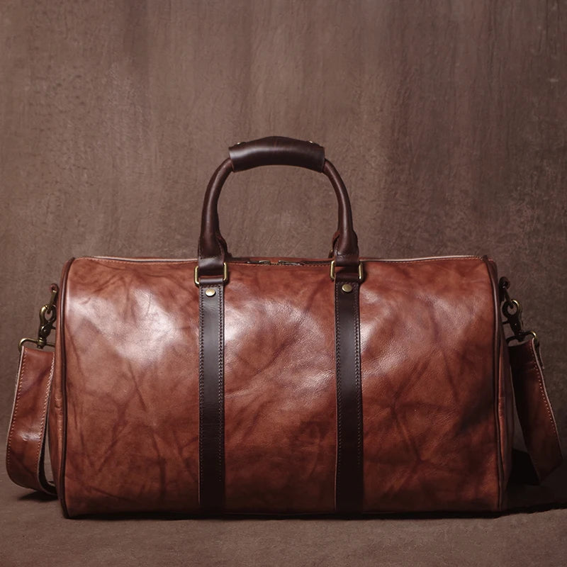 GURO High Quality Genuine Leather Travel Bag Men's Weekend Gym Handbag Luxury Cowhide Luggage Bag Vintage Shoulder Crossbody Bag