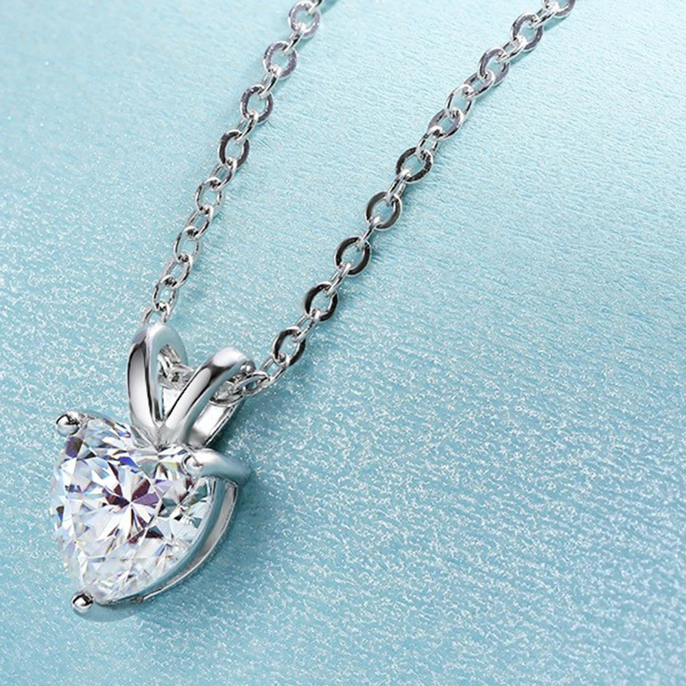 CBTB Sterling Silver Moissanite Heart Cross Pendant Necklace for Women