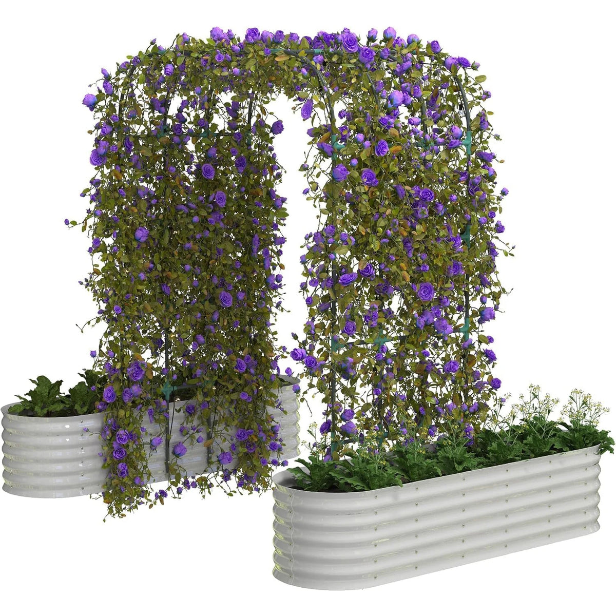 Galvanized Raised Garden Bed with 96in Arch Trellis, Rustproof Expandable Planter Box for Vines Flowers Herbs