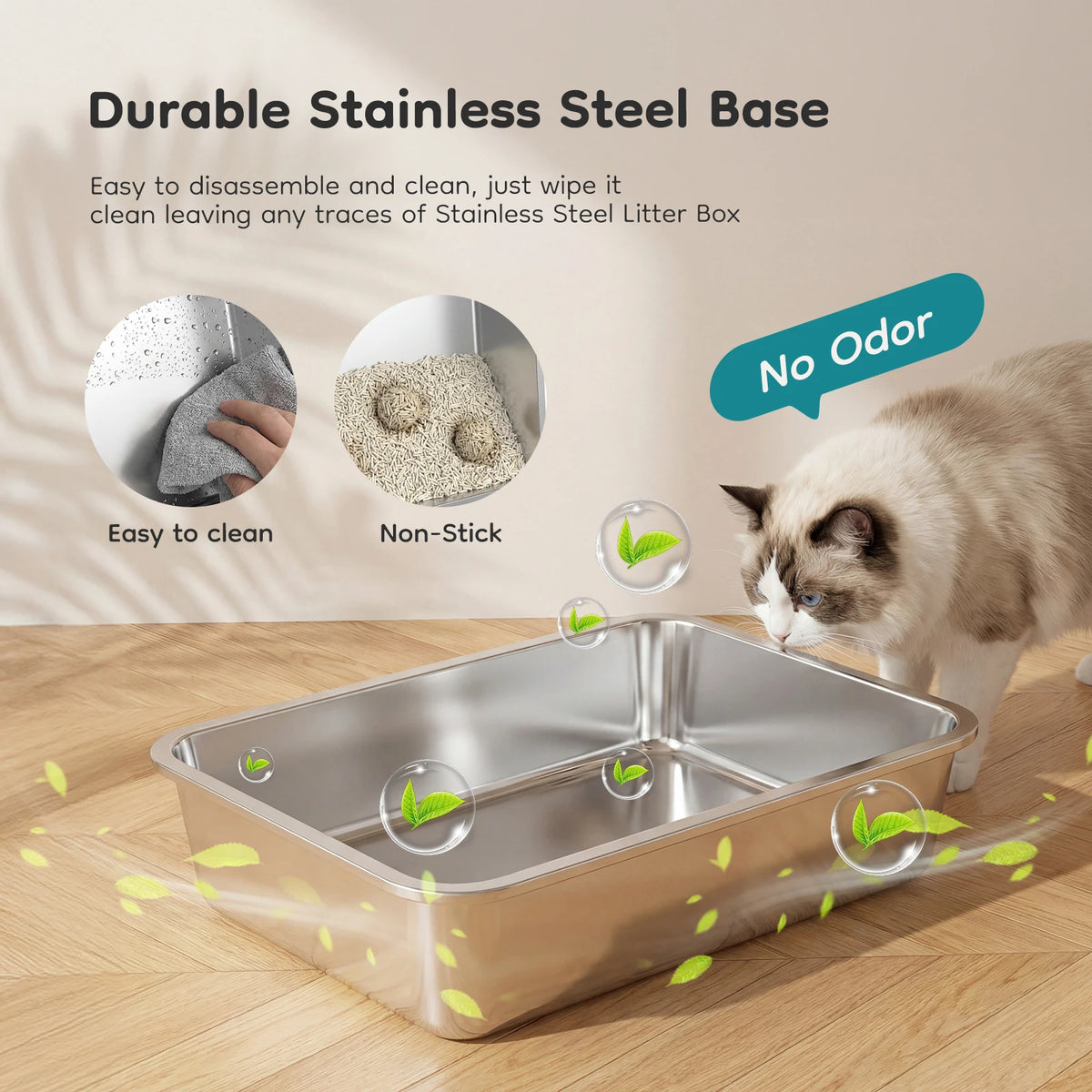 Stainless Steel Fully Enclosed Cat Litter Box With Scoop