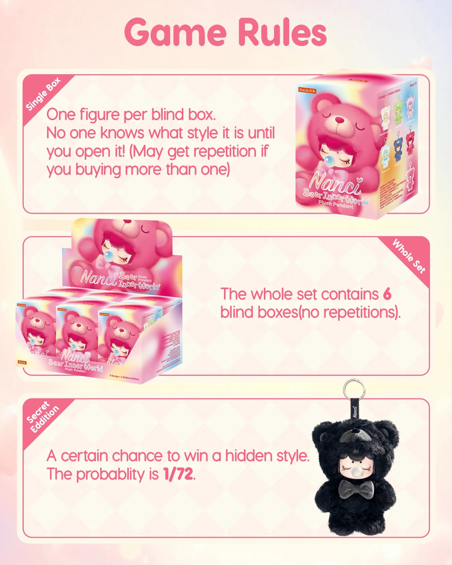 Rolife Nanci Blind Box Nanci Bear Inner World Plush Pendant Action Figure Surprise Box Plush Doll Keychain Toys for Bag Decor Gift for Adults Friends