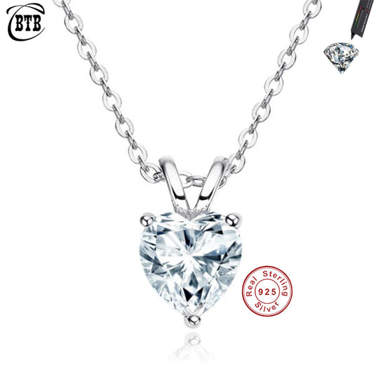 CBTB Sterling Silver Moissanite Heart Cross Pendant Necklace for Women