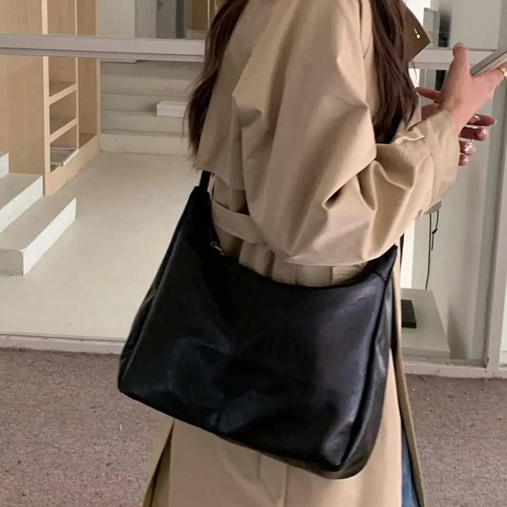 Soft Vegan Leather Hobo Shoulder Bag for Women with Zipper