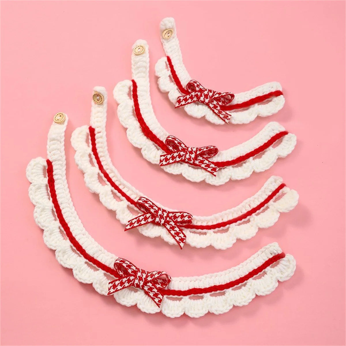 Adjustable Knitted Pet Collar With Bow Detail For Cats And Puppies