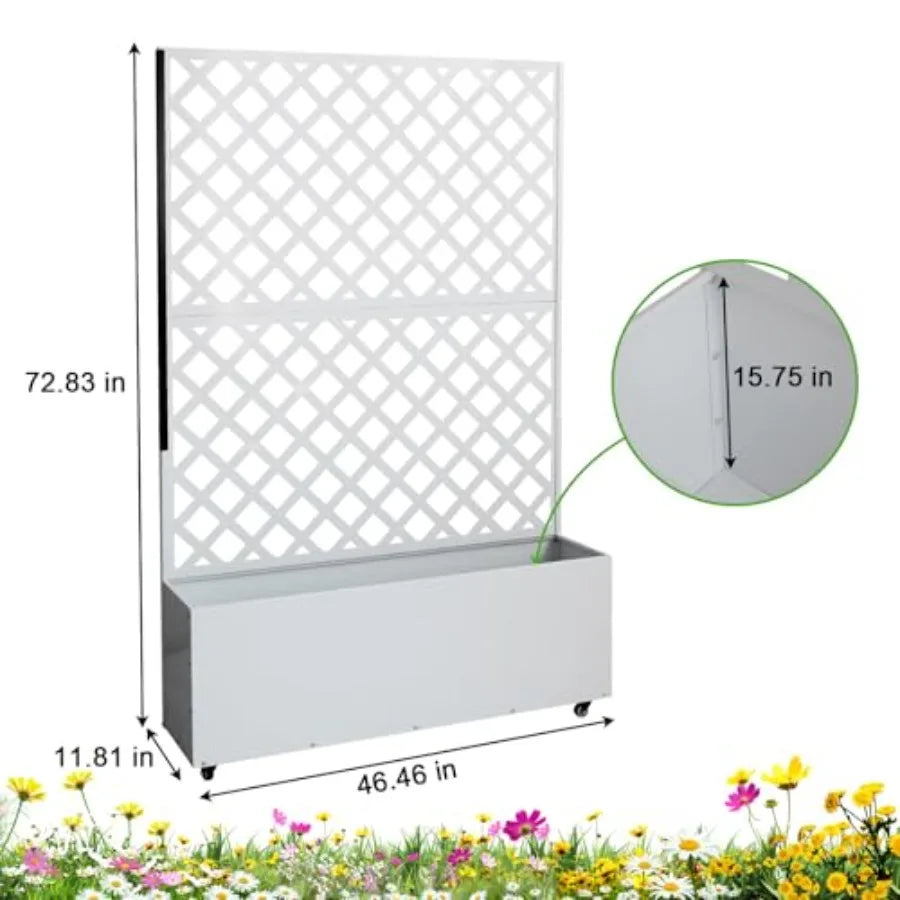 Metal Raised Garden Planter Box With Trellis And Wheels