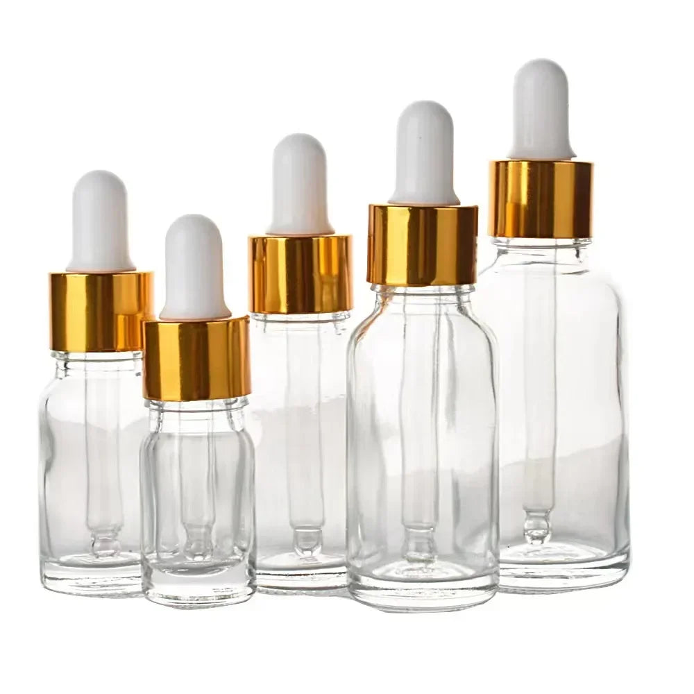 28pcs 15/30/50ml Golden Empty Dropper Bottle Essential Oil Glass Bottle Refillable Aromatherapy with Funnel Glass Eye Dropper
