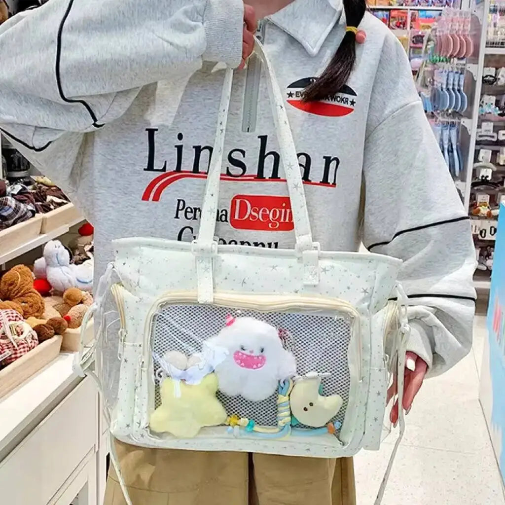 Cute Lolita Ita Transparent Shoulder Tote Bag With Bow Detail