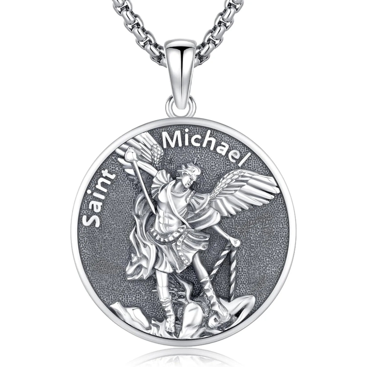 DRINSPER Saint Michael Sterling Silver Medal Protection Necklace