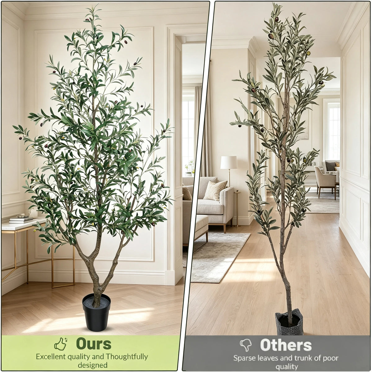 1.5/1.8/2.1m Artificial Olive Tree PE Real Touch Faux Olive Tree with Black Pot Outdoor Indoor Artificial Plants with Natural Wood Trunk and Lifelike Fruits for Home Office Decor