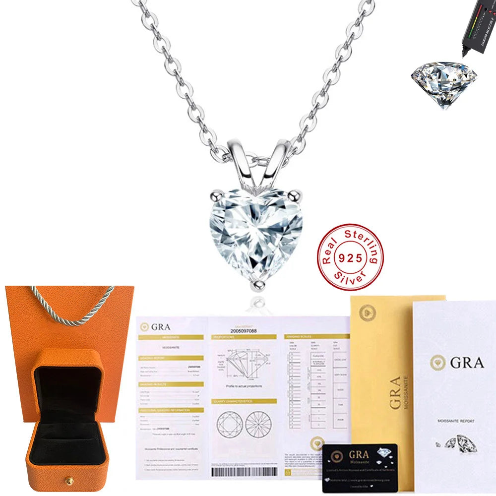 CBTB Sterling Silver Moissanite Heart Cross Pendant Necklace for Women