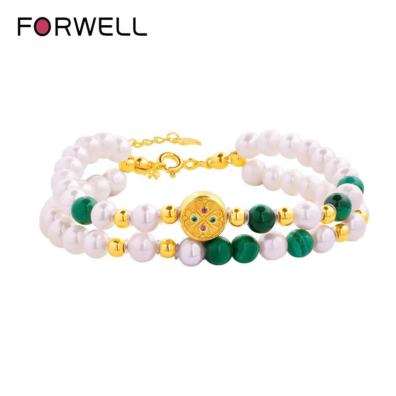Natural Freshwater Pearl Malachite Double Loop Bracelet Luxury Quality Jewelry Fashion Jewelry Exquisite Charms Elegant Popular