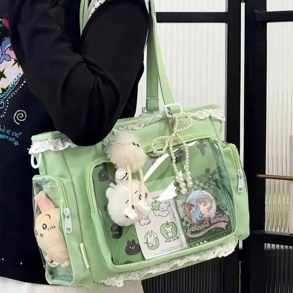 Cute Lolita Ita Transparent Shoulder Tote Bag With Bow Detail