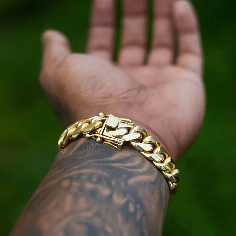 8-14mm Punk Rock Stainless Steel Rhombus Cuban MIami Link Chain Bracelets for Men Hip Hop Rock Jewelry Gold Color Jewelry Gift