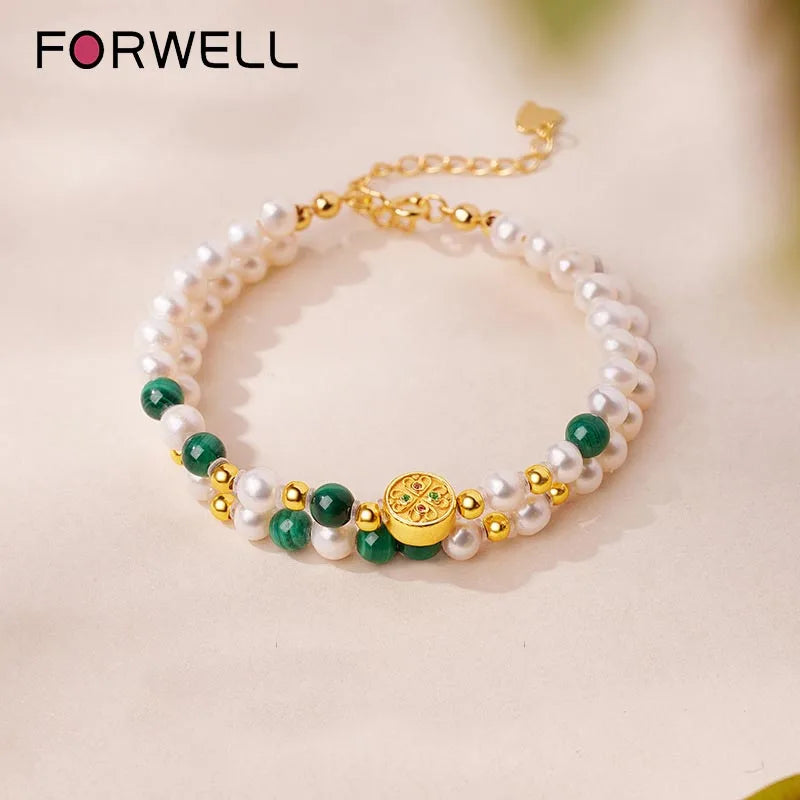 Natural Freshwater Pearl Malachite Double Loop Bracelet Luxury Quality Jewelry Fashion Jewelry Exquisite Charms Elegant Popular