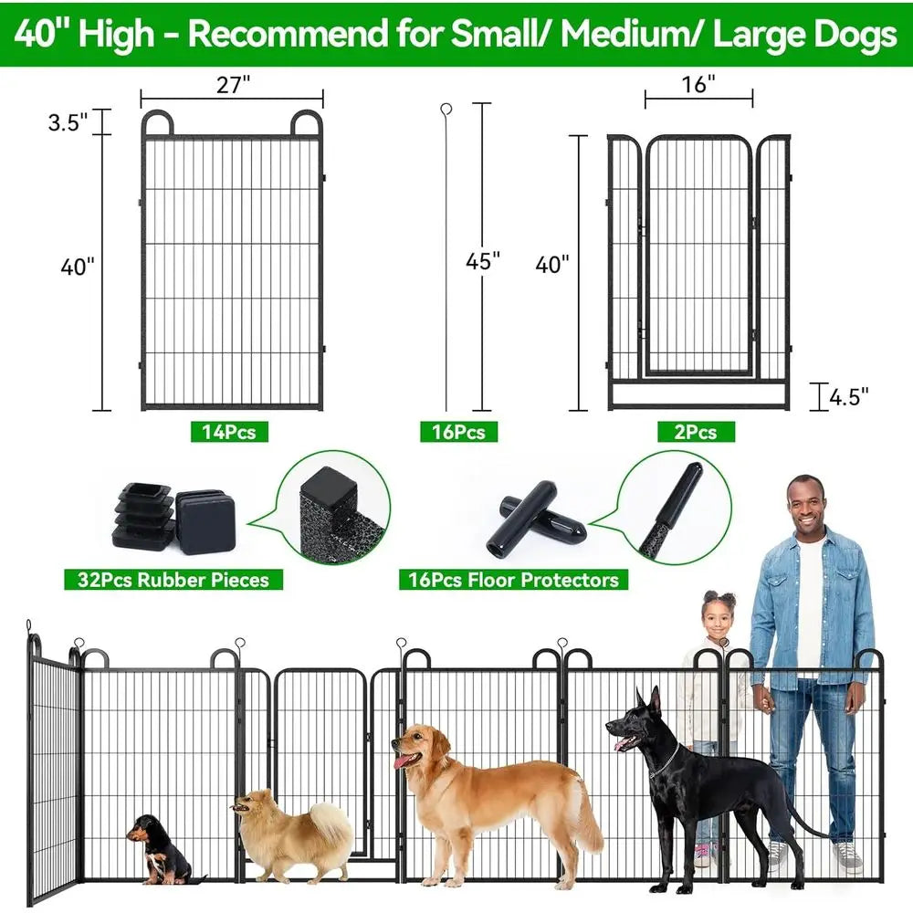 Dog Playpen Outdoor 16 Piece Panels Heavy Duty Dog ence 40" Height | Anti-Rust Pens with DoPortable or RV Camping Yard, Total 36