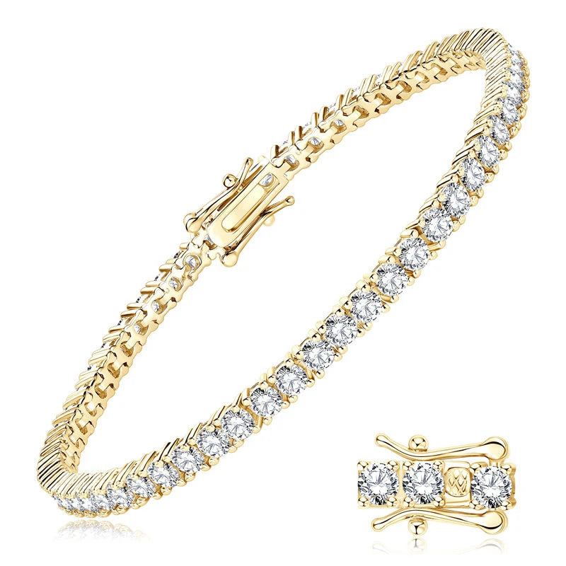 OXTAO Luxury Moissanite Tennis Bracelet 3mm D VVS1 with Certified For Women Men Jewelry Hand Chain Bracelet 14K Gold Filled