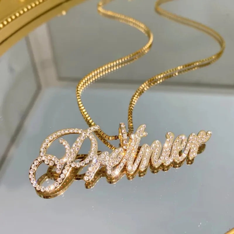 WinWinWin Custom Name Stainless Steel Zirconia Pendant Necklace