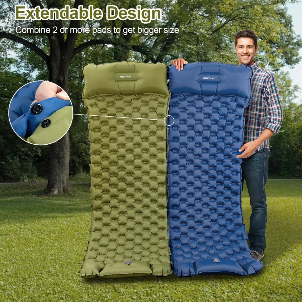 Night Cat Inflatable Camping Sleeping Pad With Pillow Foot Pump