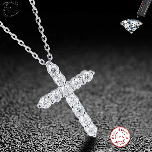 CBTB Sterling Silver Moissanite Cross Pendant Necklace for Unisex Jewelry
