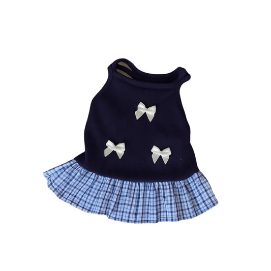 Pet Apparel Korean Style Dog Princess Skirt Breathable Thin Pet Strap Dress Bowknot Plaid Soft Pet Summer Clothes for Puppy Cats