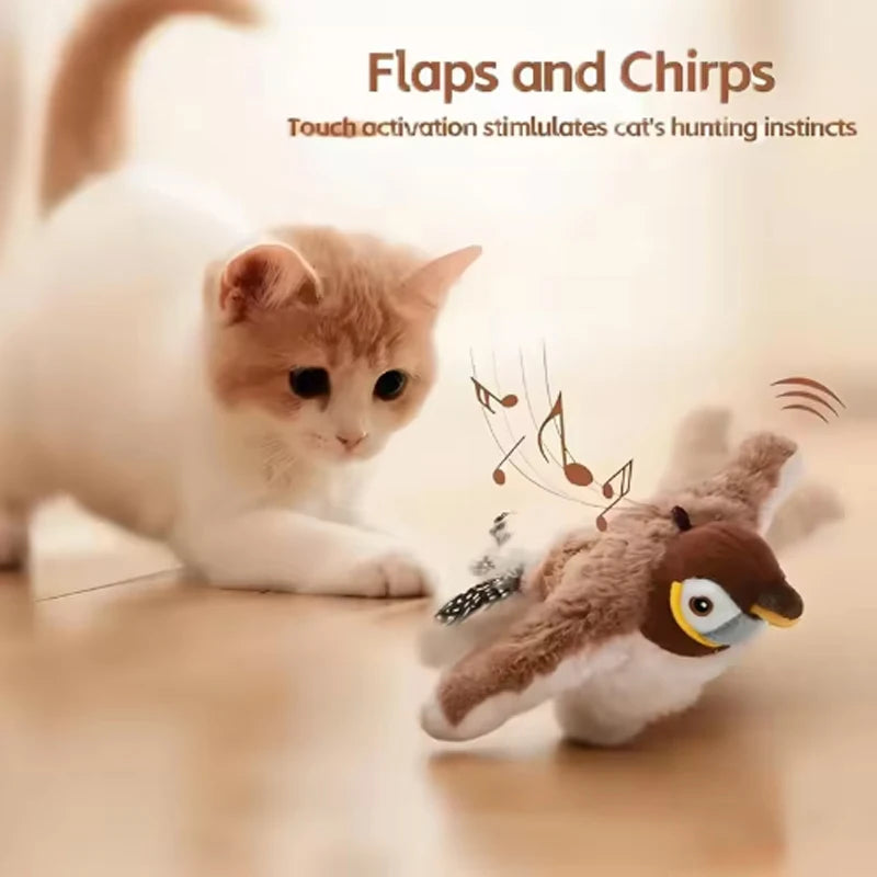 Interactive Chirping Flapping Bird Plush Cat Toy Touch Activated