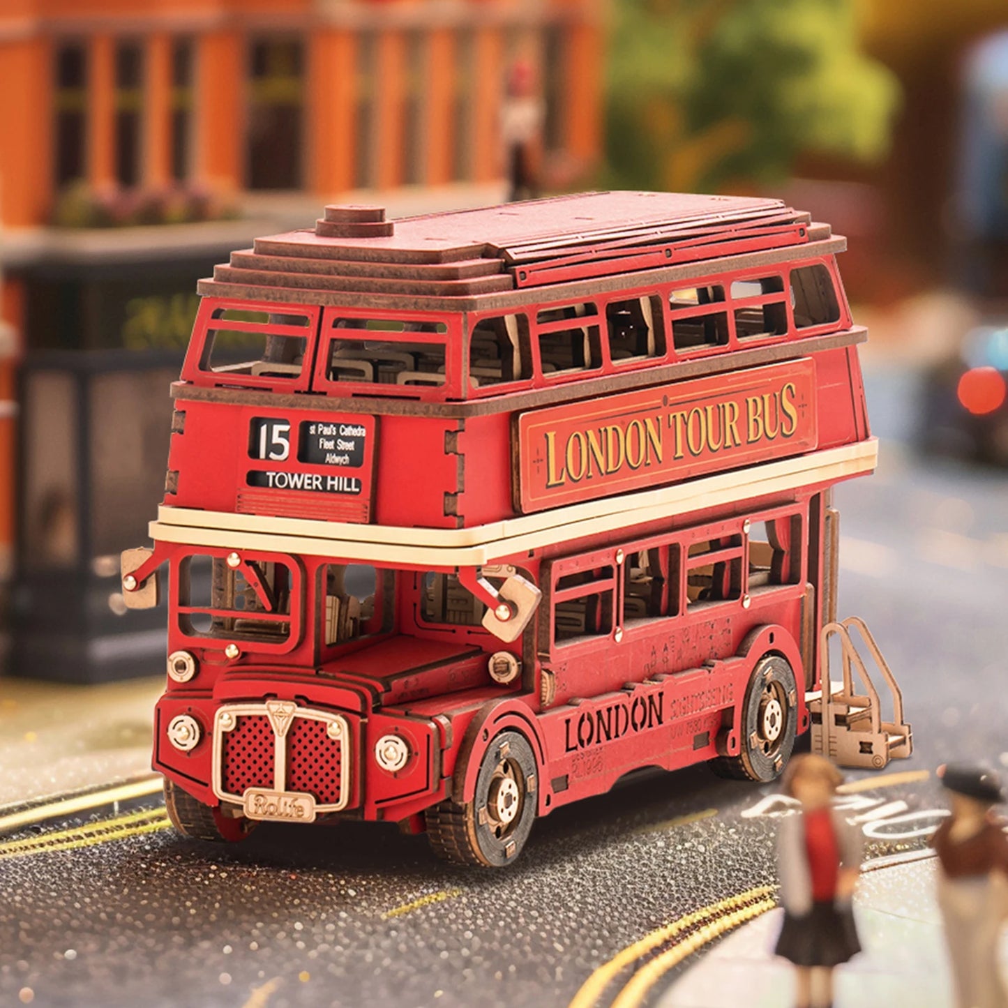 Rolife 3D Wooden Puzzle London Tour Bus DIY Wood Car Model Building Kit Educational Brain Teaser Toy for Kid Gifts for Adults