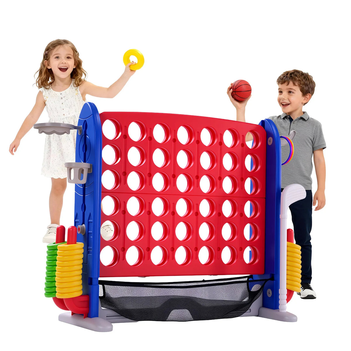 Giant Connect Game Set With Basketball Hoop And Ring Toss