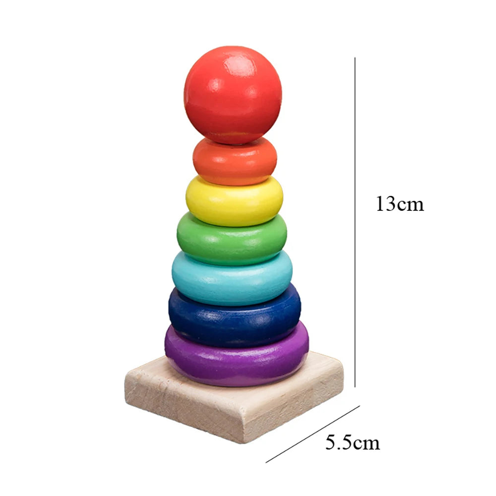 Rainbow Stacker Wooden Ring Educational Toy Kids Tower Stack Up Blocks Color Shape Game Baby Montessori Toys for Children Gifts