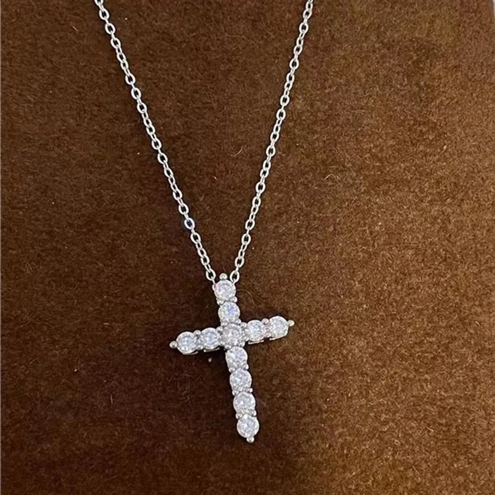 CBTB Sterling Silver Moissanite Cross Pendant Necklace for Unisex Jewelry