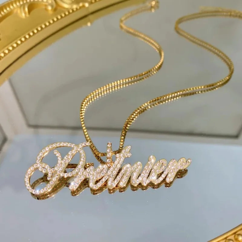 WinWinWin Custom Name Stainless Steel Zirconia Pendant Necklace